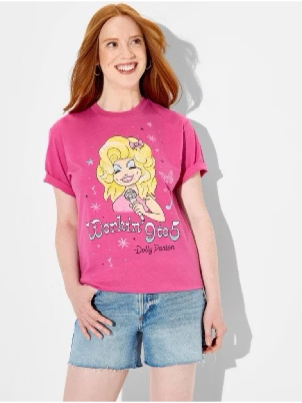 Dolly Parton Women’s Short Sleeve T-Shirt Vibrant Pink 9 to 5 M